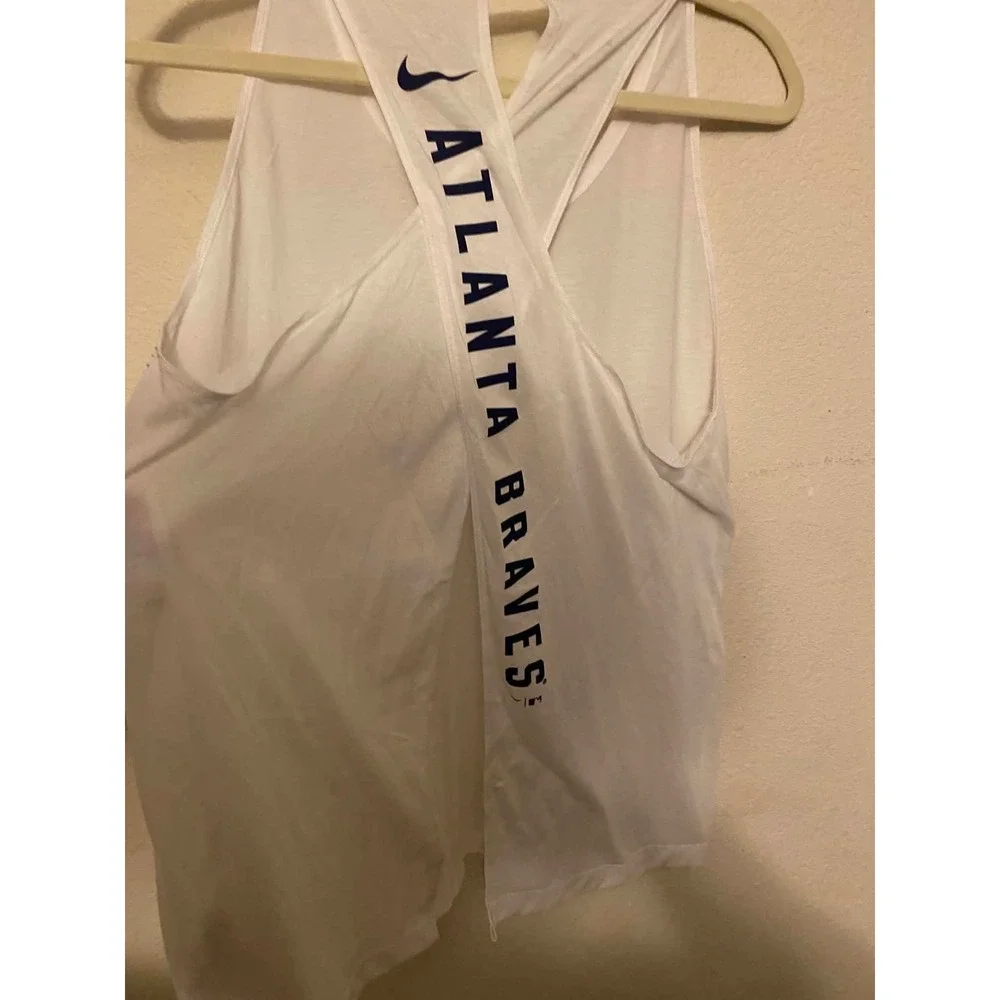 Nike Atlanta Braves Womens Dri-FIT Tank Top White Cross Back MLB Medium 0451